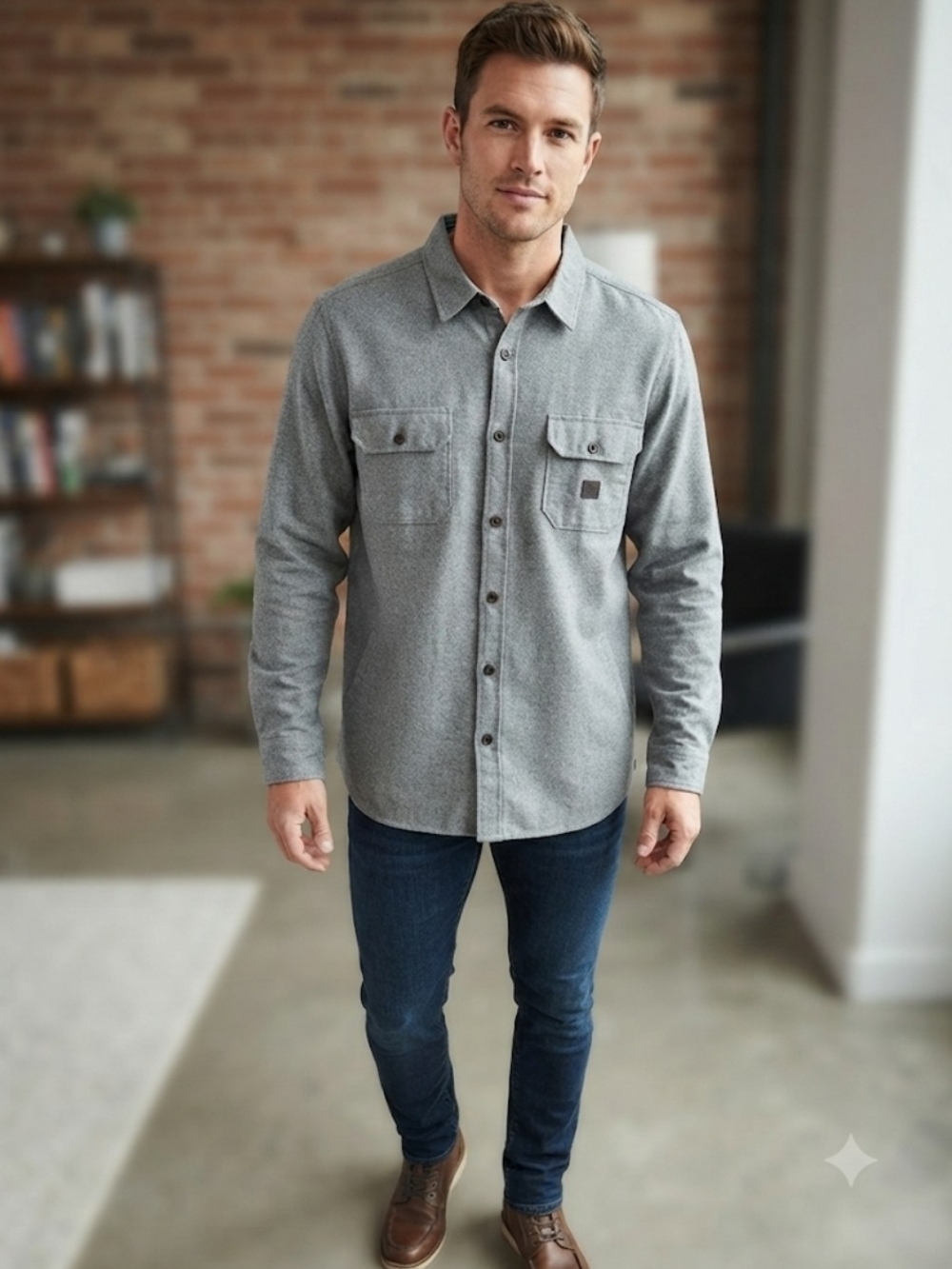 Men's Grey Button-Up Shirt New